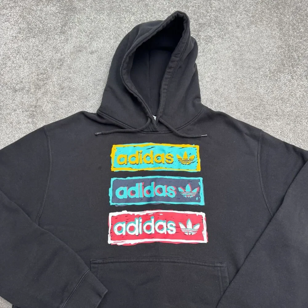 Adidas Originals Stacked Trefoil Graphic Pullover Hoodie Sweatshirt Men XL Black